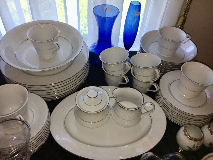 44-piece vintage white-on-white vintage china--service for 8 plus vegetable bowl, platter, cream and sugar.