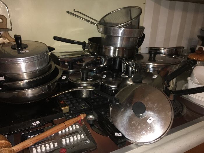 Full vintage kitchen--pots and pans.