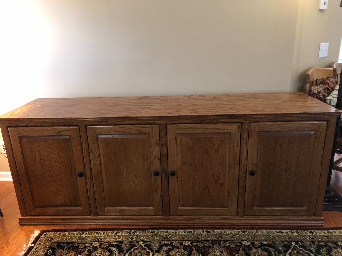 Solid Oak Credenza, 4 cabinets with interior shelving