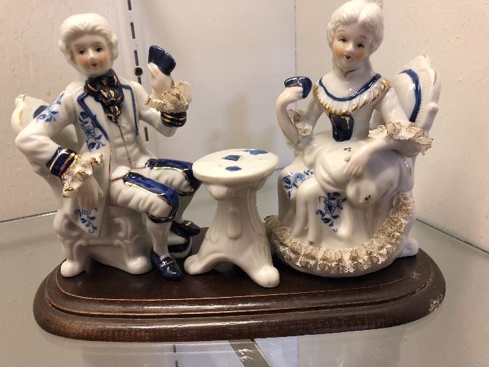 Vintage Blue and White, Porcelain Victorian Figurines