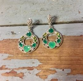 Judith Ripka 925 Green Stone Dangle Earrings