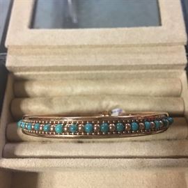 Milor Italy Bronze and Turquoise Stone Bangle Bracelet