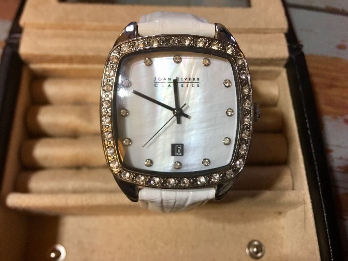 Joan Rivers Collection Watch-white leather band