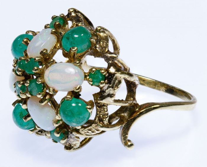 14k Gold Opal and Emerald Ring