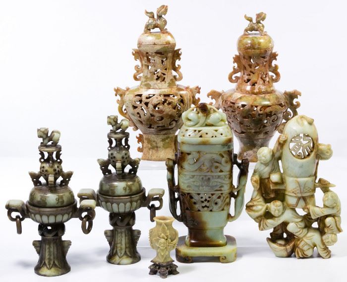 Asian Carved Stone Vase Assortment