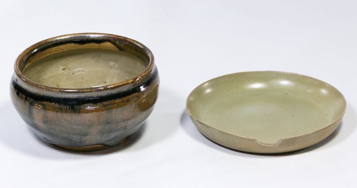 Chinese Jian Ware Hares Fur Bowl and Celadon Tray