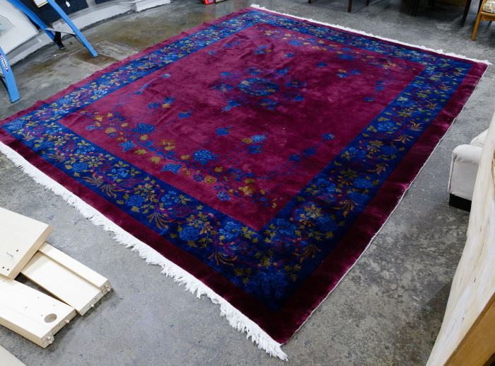 Chinese Floral Silk and Wool Rug
