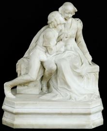 Clemencin European 20th Century Couple Carved Marble Statue