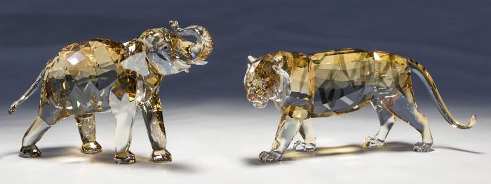 Swarovski Crystal Tiger and Elephant Figurines