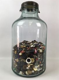 Vintage Glass Jar with Buttons - 3 Gallon