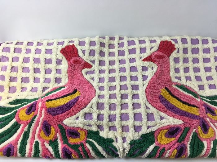 Vintage Double Peacock Chenille Bedspread