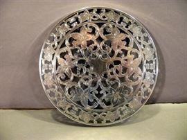 Vintage Webster Sterling Silver Overlay Thick 6" Glass Trivet   https://www.ctbids.com/#!/description/share/14439
