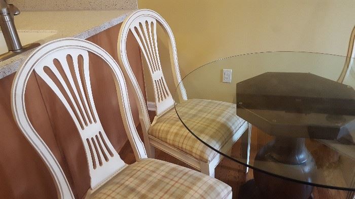 $60  White chairs with plaid seats