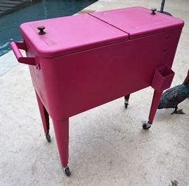 Pink cooler on wheels
