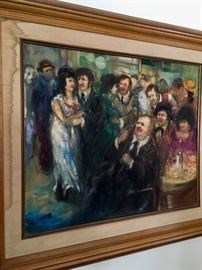 Israeli artist, Moshe Chaiski. ‘Men at the Bistro’ signed 