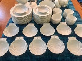 Pillivuyt china shell dishes and a large set of white Thomas China