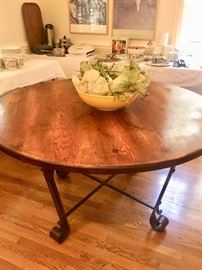 53” round wood top/iron base table (no chairs)