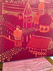 Large fabric wall hanging 52” square 