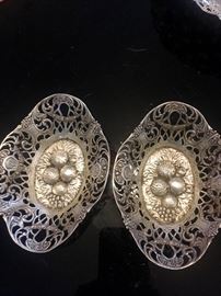 Pair of antique reticulated silver dishes 