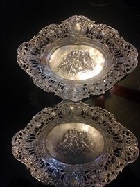 Pair of matching antique silver reticulated bowls 