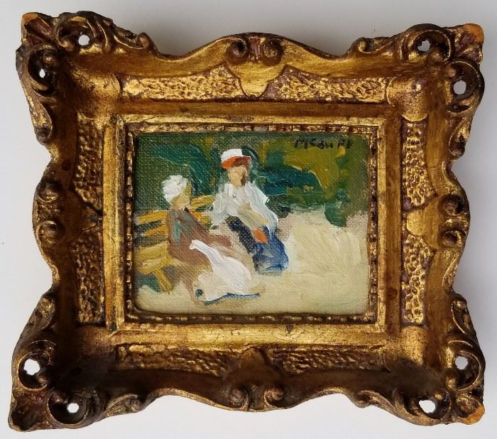 Miniature Park Oil: One of Four Frederick McDuff French Impressionist Subject Paintings from a DuPont Circle, Washington, DC Socialite.