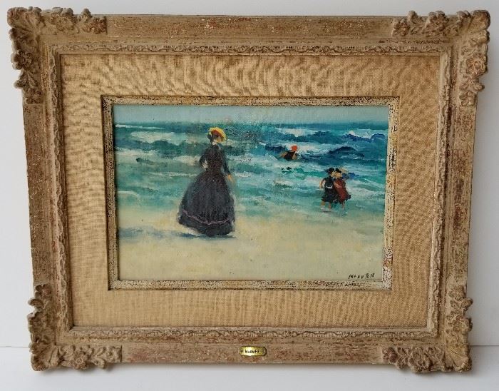 Beach Oil: One of Four Frederick McDuff French Impressionist Subject Paintings from a DuPont Circle, Washington, DC Socialite.
