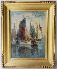 Paul King Impressionist Marine Sailboats Seascape Painting