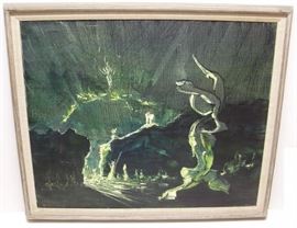 Fernando Torterolo Latin American Chilean South American Modernist Painting
TORTEROLO, Fernando (Chile, 1925-2000): Abstract Composition, 1961, oil/canvas, 23 1/2" x 28 5/8" (26 3/4" x 31 7/8" x 1 3/4" framed), signed and dated 61 lower left, indistinctly inscribed in pencil including "Monica" on stretcher verso. Limed wooden frame with linen liner.
Provenance: Las Vegas resident formerly residing in Hawaii.
Note: Our research indicates this work is from his Surrealist period at the peak of his avant-garde involvement.