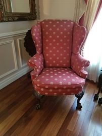 CARVED WING CHAIR