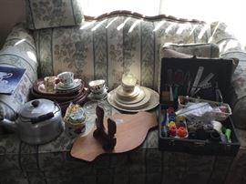 Love seat and more china, glassware