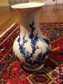 white and blue vase