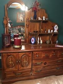 Large Dresser with Mirror on Left & Shelves on Right Side - Pretty Floral Accents