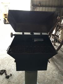 Handmade Iron Plate Pit with Tel Tru Thermometer, Smoke Vent, and Adjustment Lever
