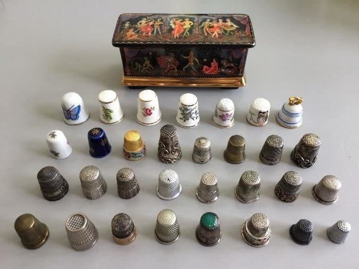 Thimble collection; Ardleigh Elliott & Sons numbered Russian porcelain music box.