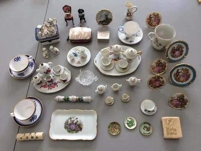Miniature tea sets, miniature porcelain plates with stands; other smalls.