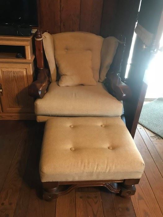 #1	Chair w/ottoman Wood Arms/Legs	 $75.00 
