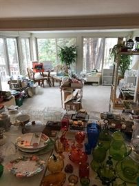 Room filled with while glassware, baking and serving!