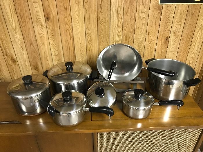 Copper bottom Revereware Pots and Pans set.