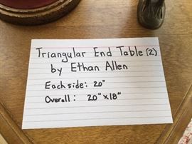 Triangular End Table by Ethan Allen Two Available 