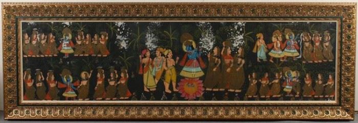 early 20th c. guache on fabric framed 