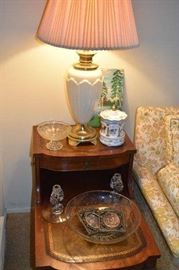Leather Top End Tables, Musical Merry Go Round, Small Oil, Candle Sticks