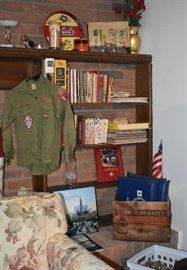 Books, Maps, Cadillac Cushions, Beer Tray Boy Scout Shirt, Ticker Tapes  Machine, Drambuie Wood Box, Beer Tray