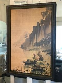 Old print with olive green velvet in the frame!