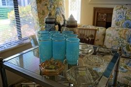 Chrome and glass end table with vintage ash trays