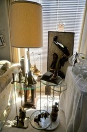 Loads of vintage end tables and lamps