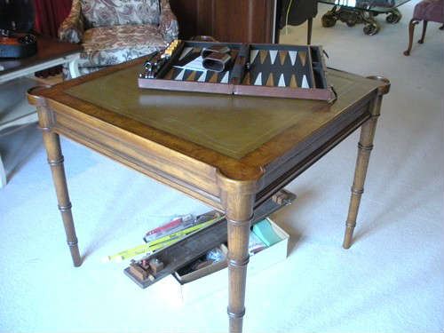 Beautiful Game Table with leather top.