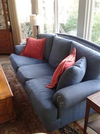 Close to pristine Ethan Allen marine blue sofa with nail head trim...this is the perfect transitional style sofa..comfortable enough for napping and binge watching Netflix...but impressive enough for mother-in-laws. 