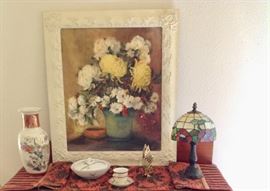 Small Stained Glass Lamp, and a very Nice Painting.