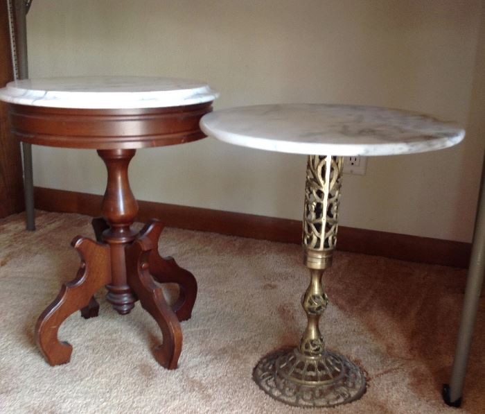 These are the 2 Smaller Antique Marble Top Tables.
