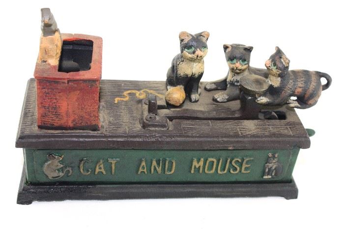 Cast Iron Bank Cat and Mouse